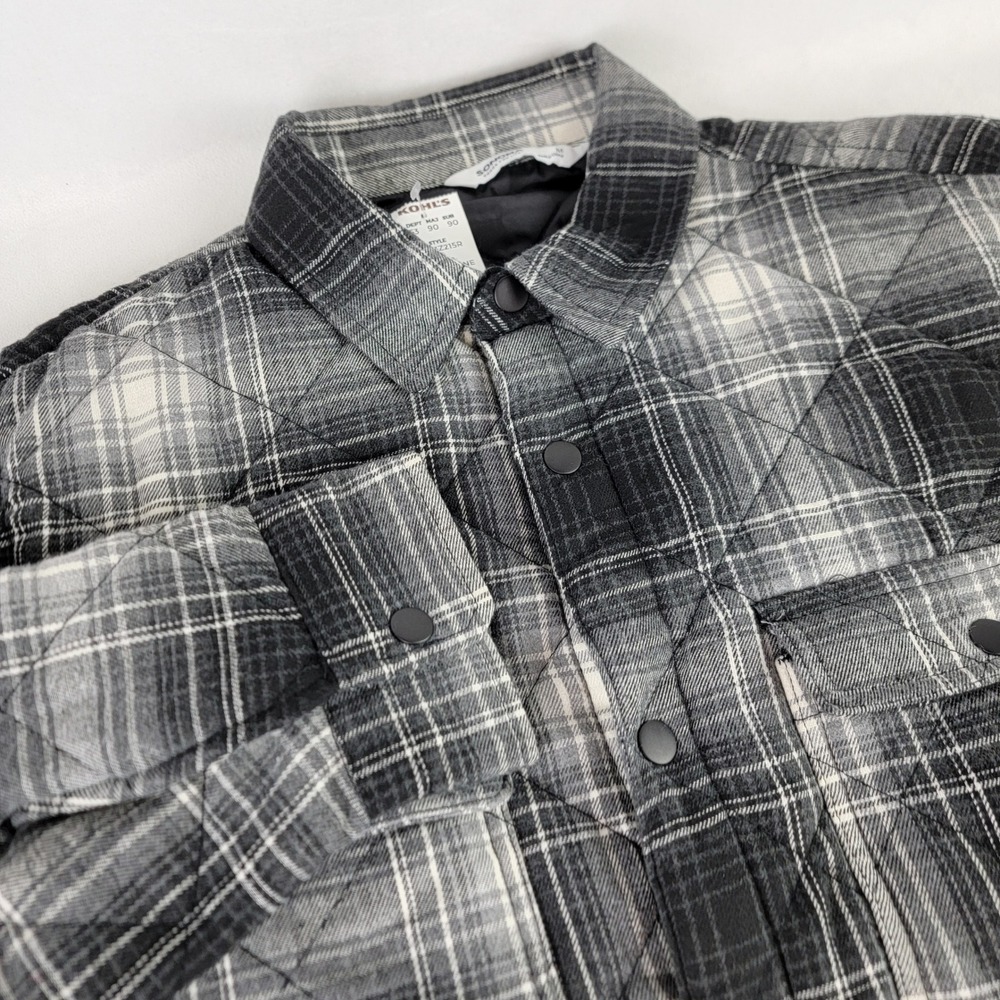 Sonoma Men's M Quilted Flannel Shirt Jacket Black Gray Plaid Chest PocketsNEW